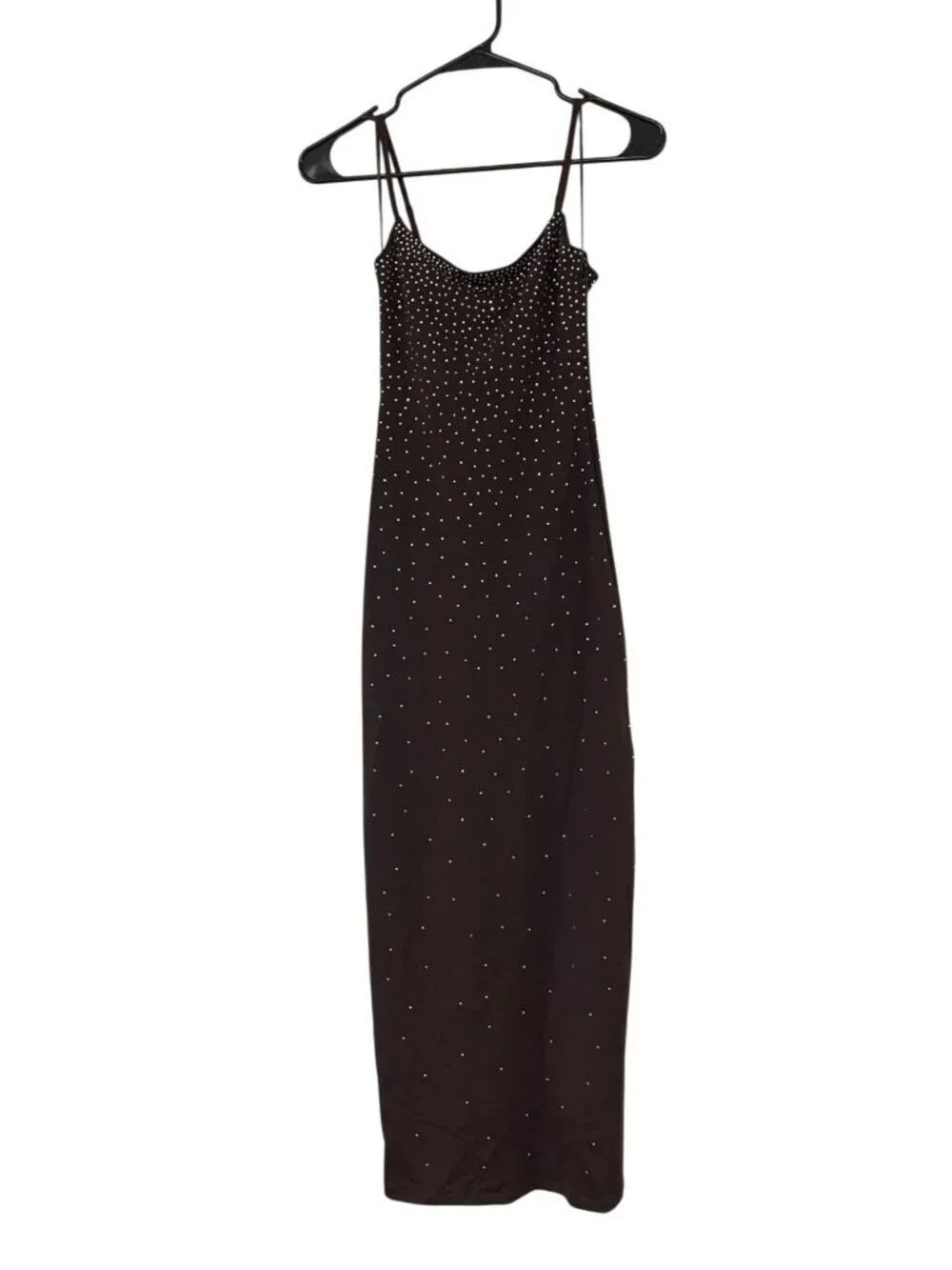 Zara Women Rhinestone Midi Dress Small Brown Embellished Bodycon 3641/808 NWT